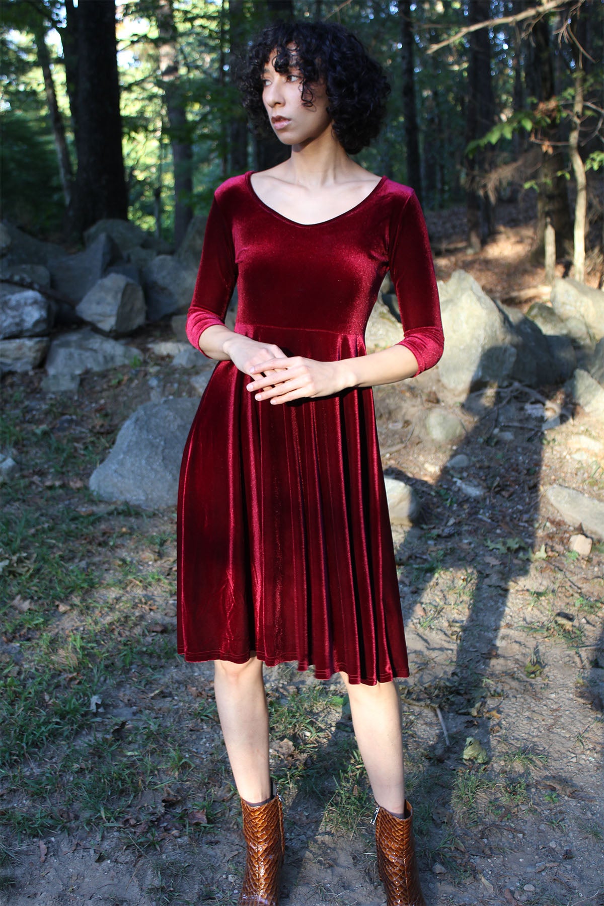 strapless open back dress Cranberry Velvet Dress S