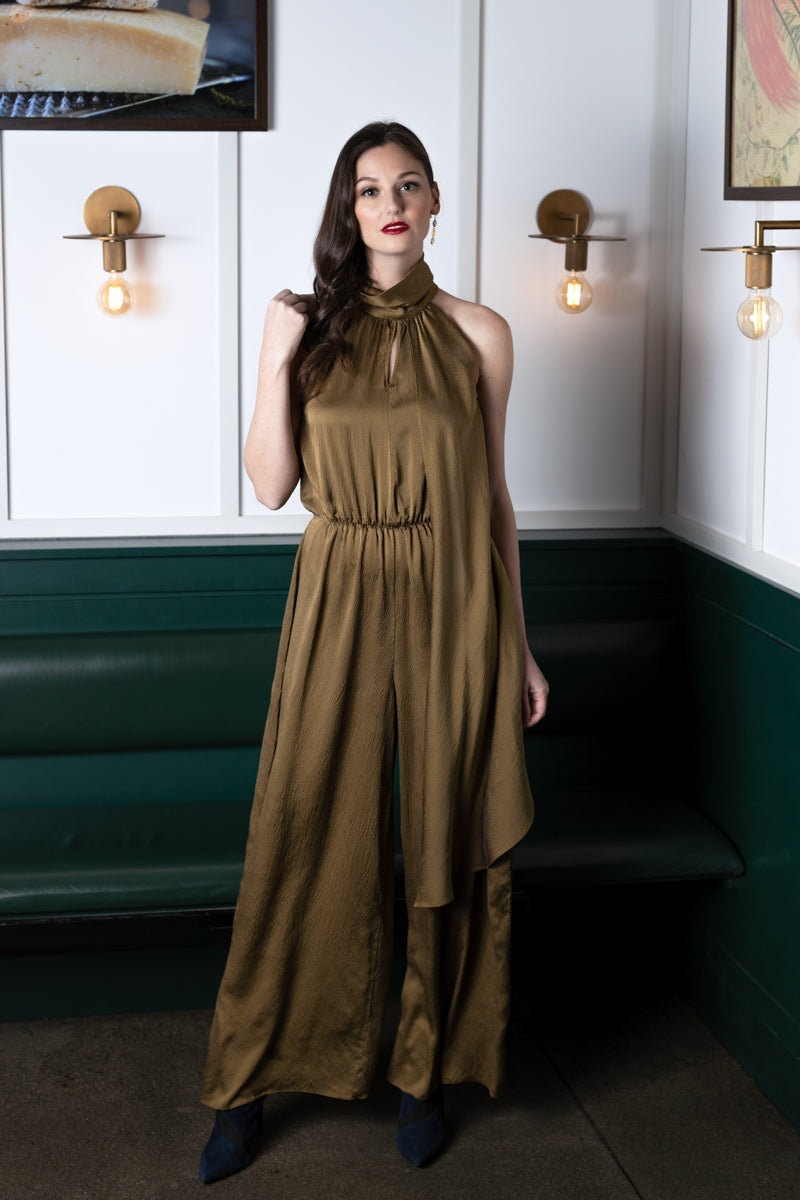 Charlotte Jumpsuit Golden Olive Silk