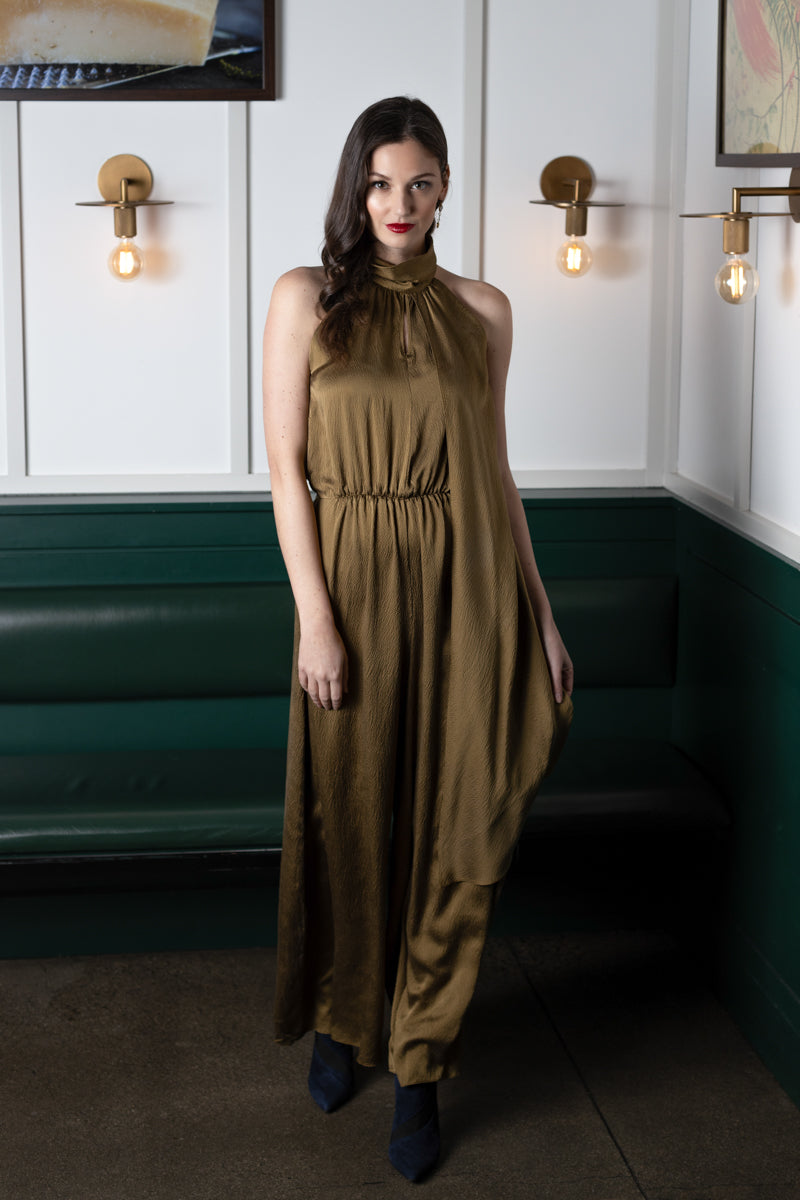 Charlotte Jumpsuit Golden Olive Silk