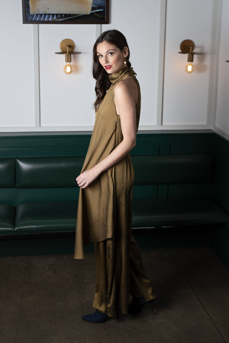 Charlotte Jumpsuit Golden Olive Silk