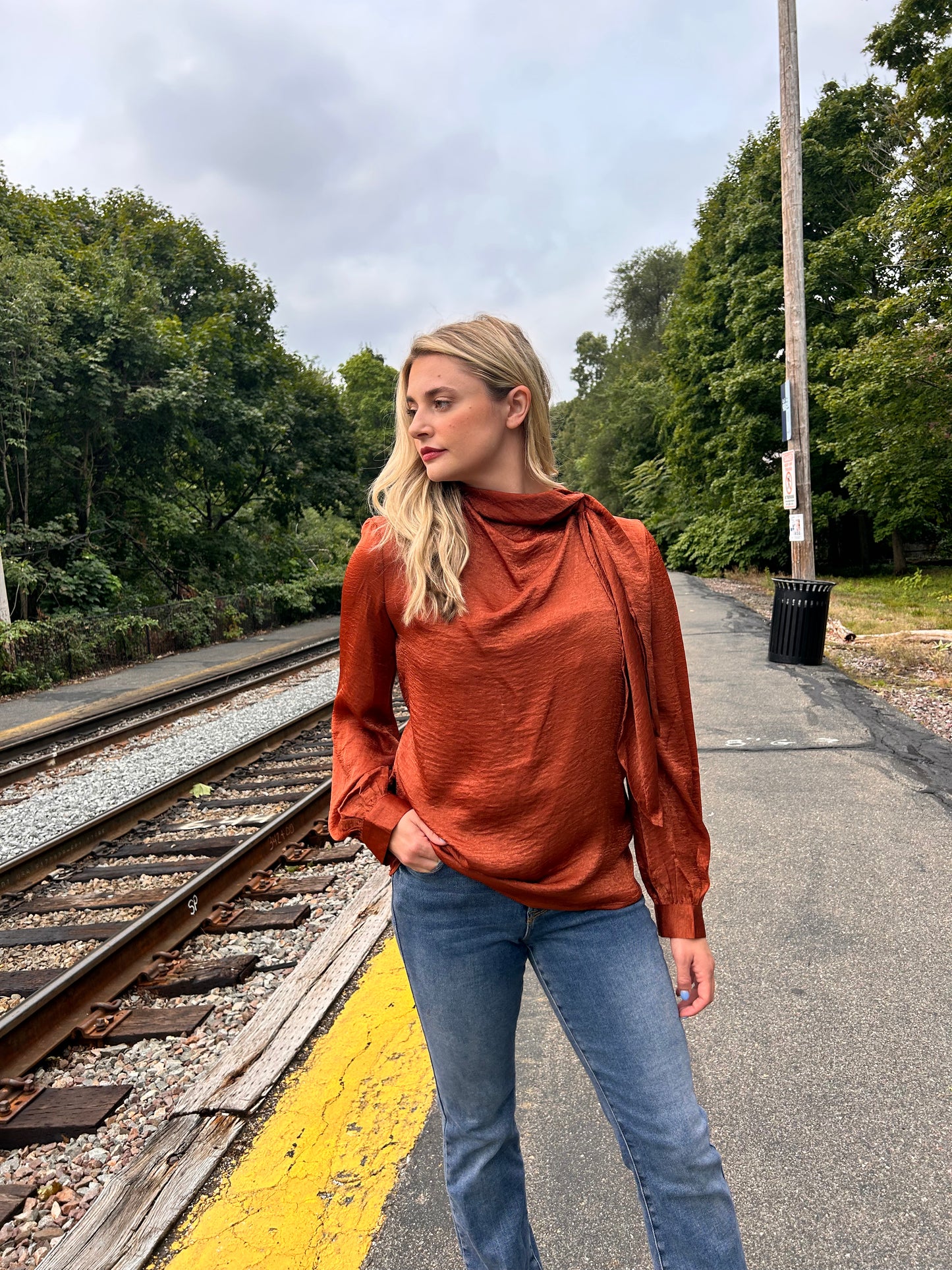 Una Rust Bow Blouse