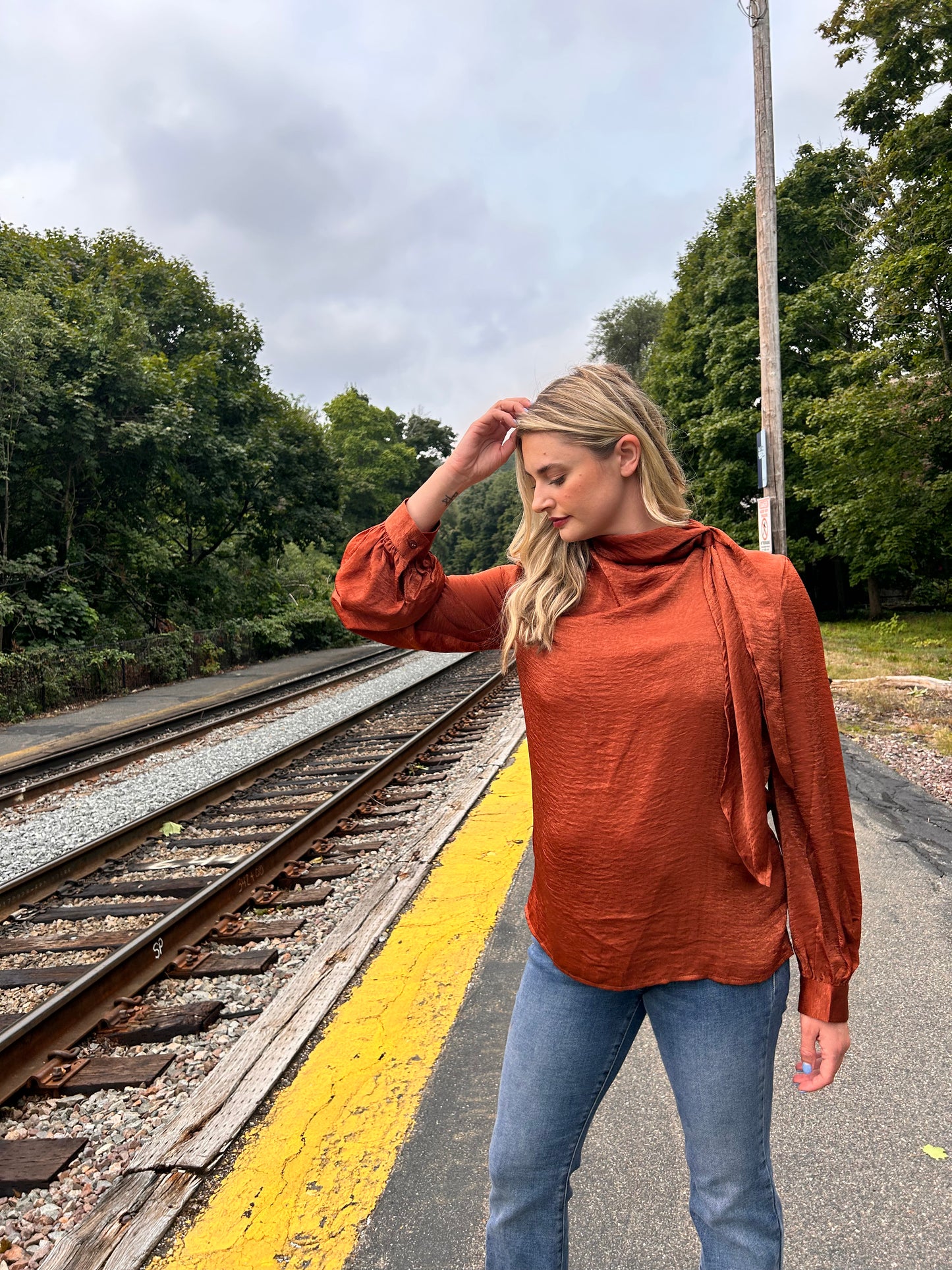 Una Rust Bow Blouse