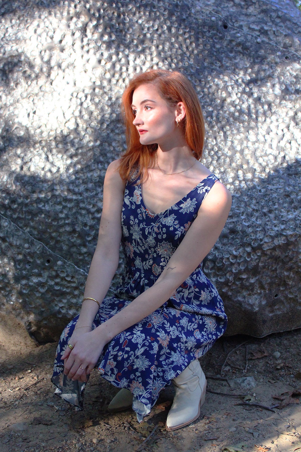 Nira Navy Floral Dress