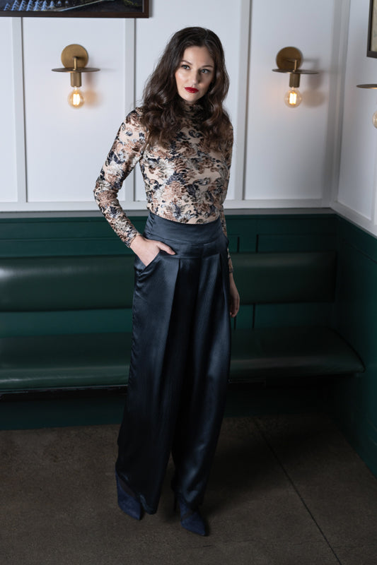 Olivia Pants Navy Silk