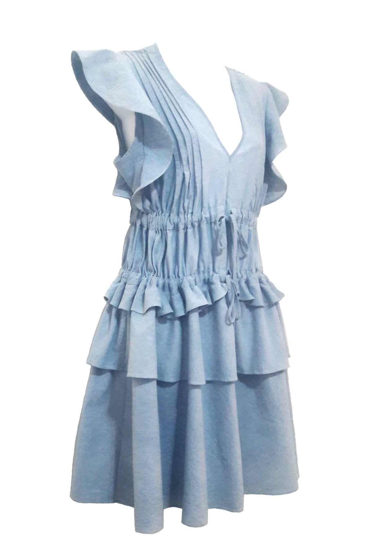 true decadence light blue pleated tiered midaxi dress BLUE